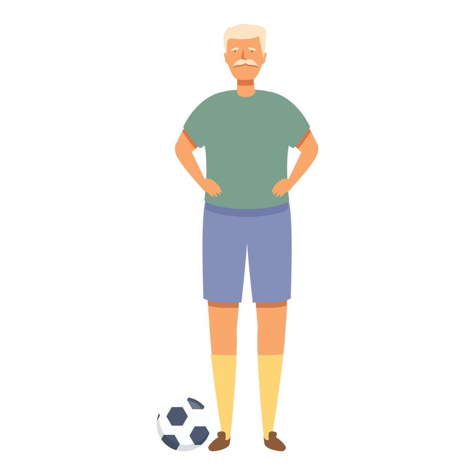 Senior homem jogar bola ícone desenho animado vetor. ao ar livre futebol vetor