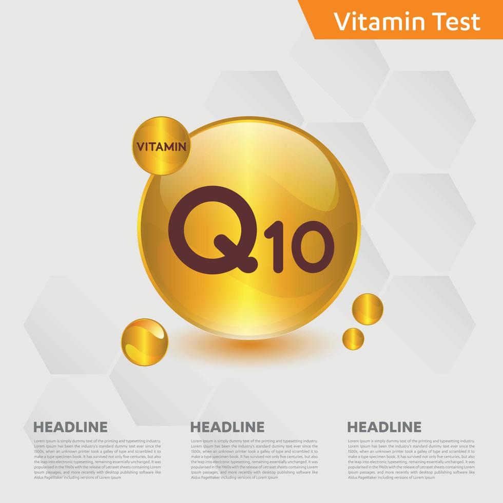 conjunto de coleta de ícone de vitamina q10, colecalciferol. gota dourada do complexo vitamínico. médico para ilustração vetorial de saúde vetor
