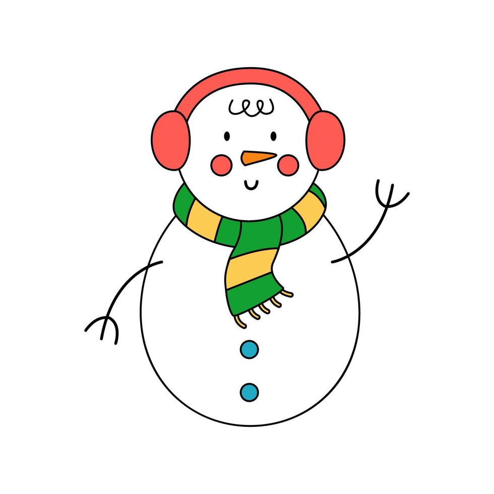 boneco de neve bonito dos desenhos animados isolado no fundo branco. vetor