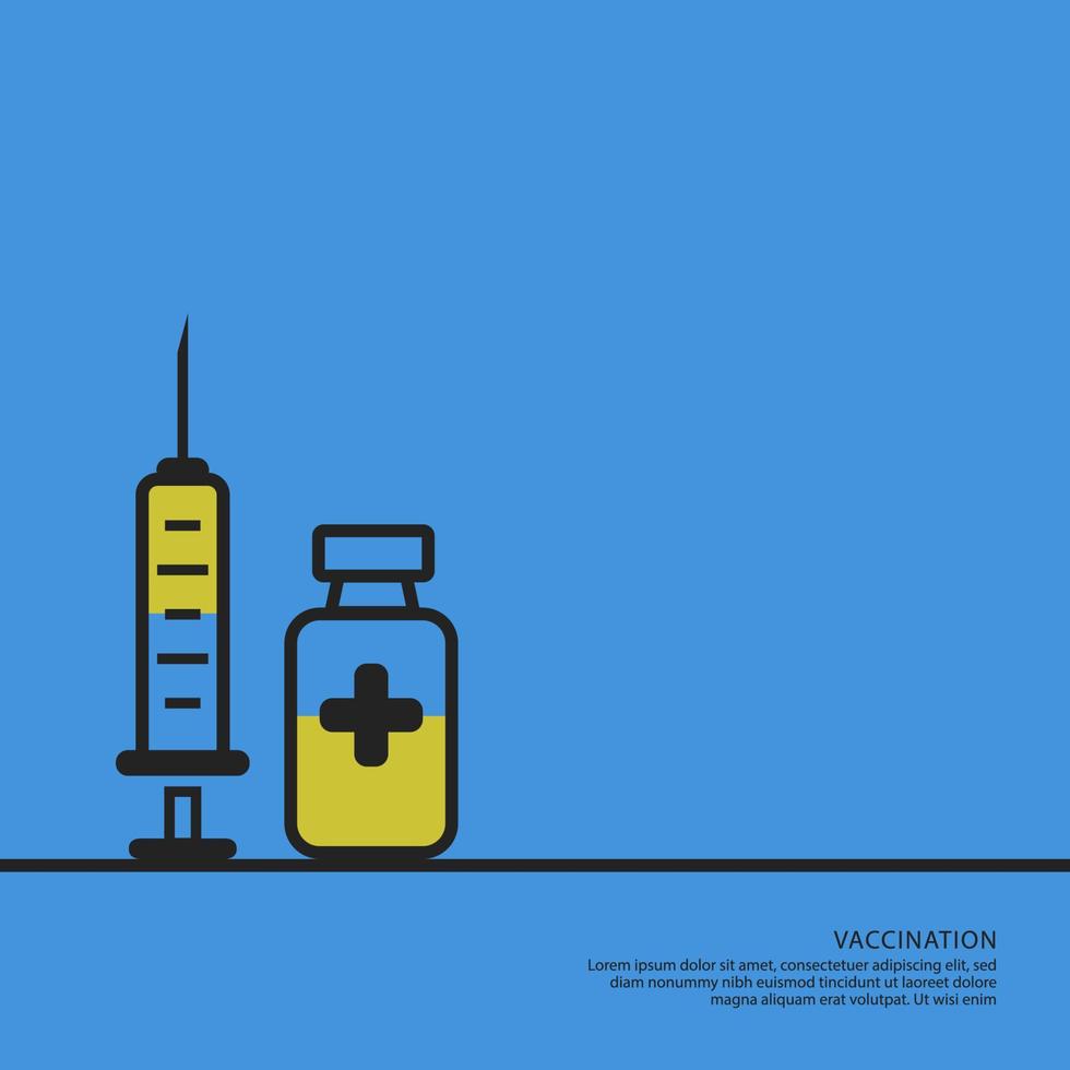 ícone de vacina desenho em estilo de estrutura de tópicos. sinal de seringa de contorno com agulha e medicação. vetor