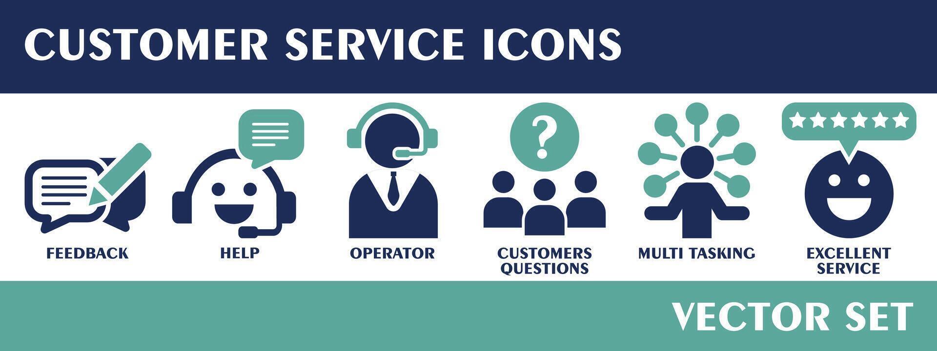 cliente serviço ícones. contendo opinião, ajuda, operador, clientes questões, multi tarefas, excelente serviço, sólido ícone coleção. vetor definir.