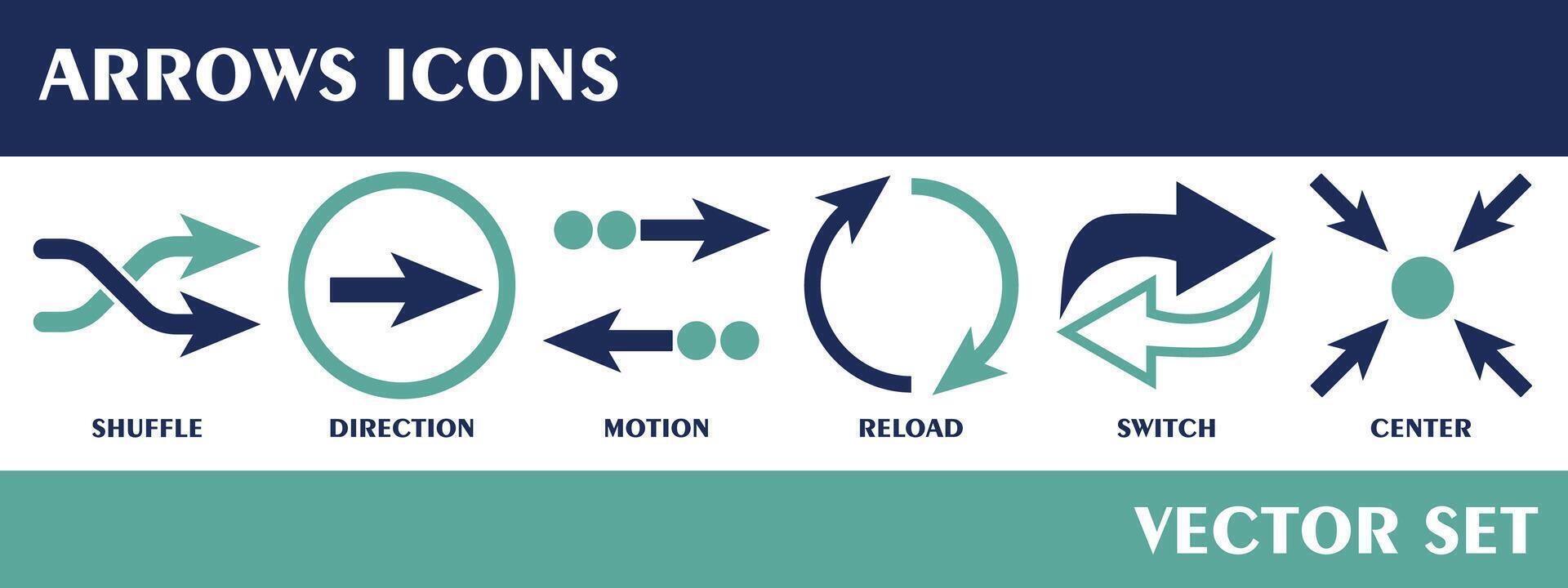 Setas; flechas ícones. contendo embaralhar, direção, movimento, recarregar, trocar, Centro. sólido ícone. vetor conjunto coleção.