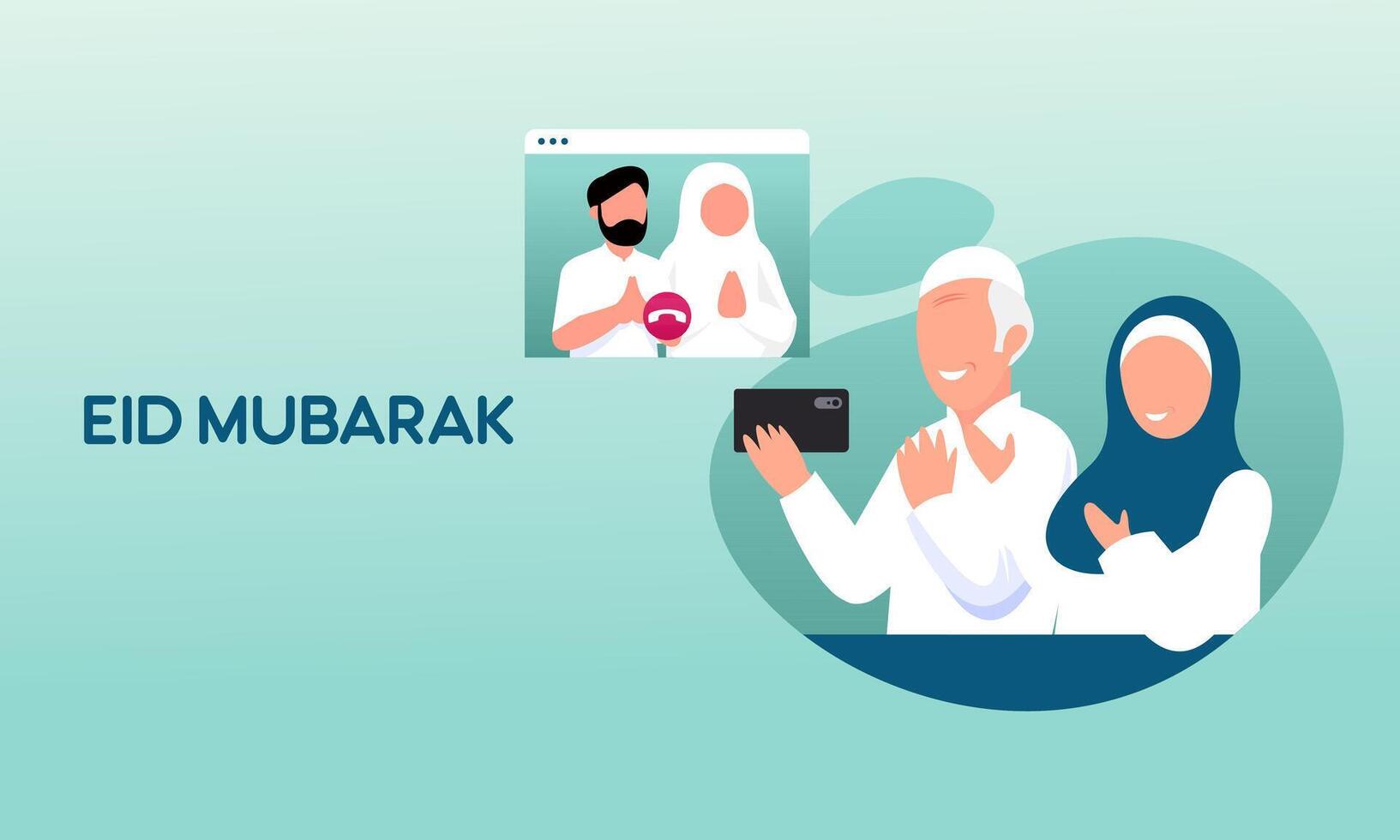 muçulmano família contato seus mais velho ou pais dentro Smartphone vídeo ligar para mostrar seus amor dentro eid Mubarak celebração vetor