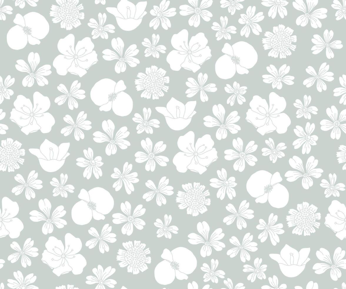 cinzento branco floral padronizar fundo vetor