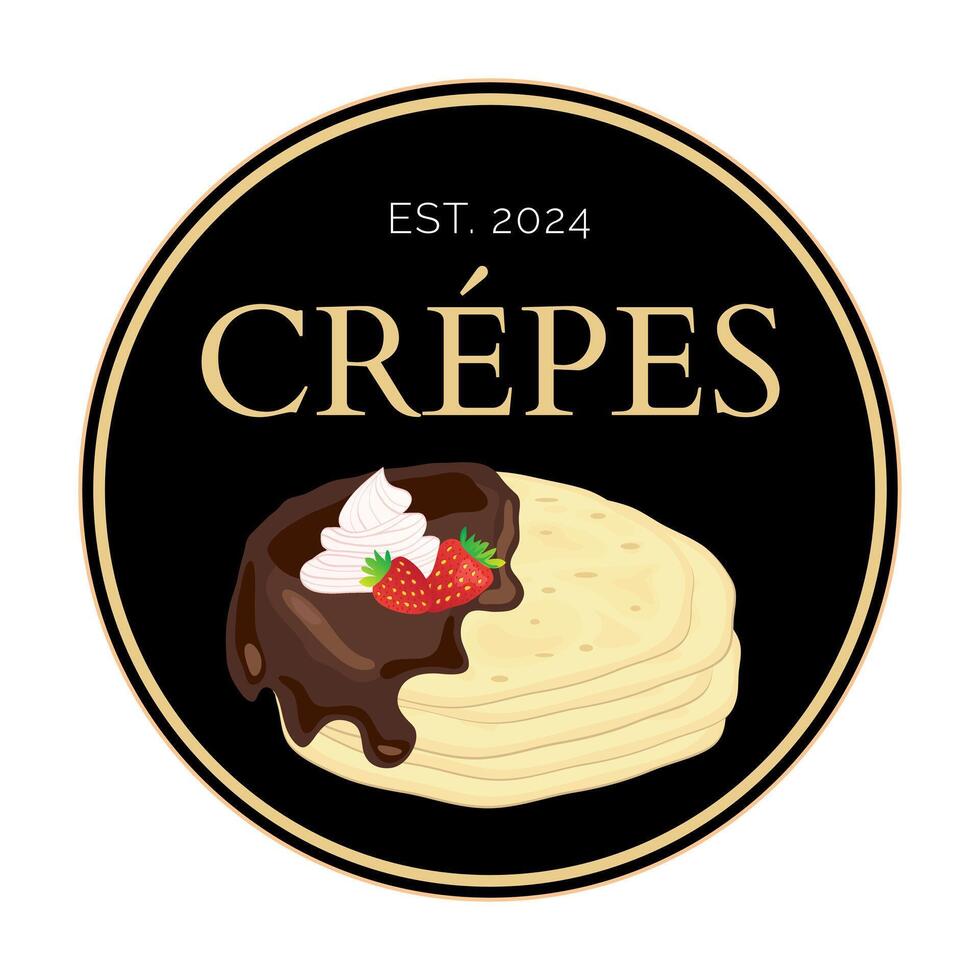 Preto panqueca ou crepes volta crachá logotipo vetor