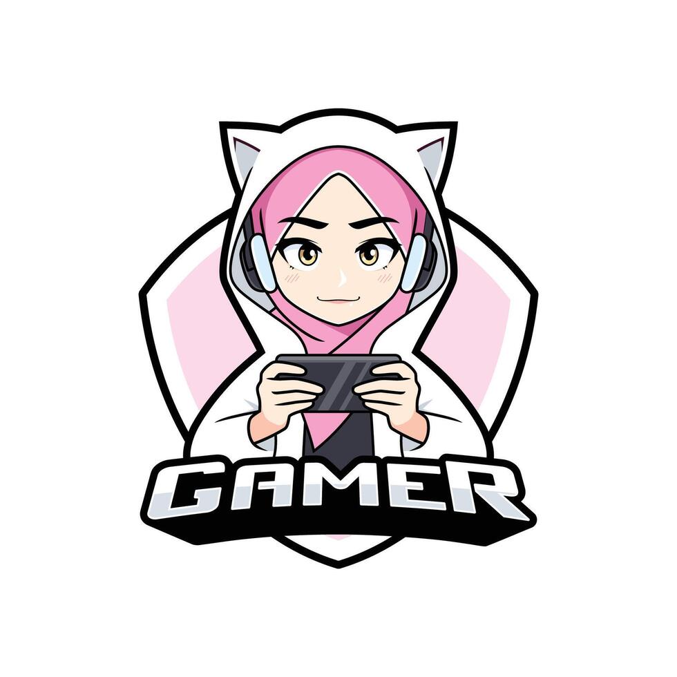 fofa jogador menina dentro hijab mascote esport logotipo vetor