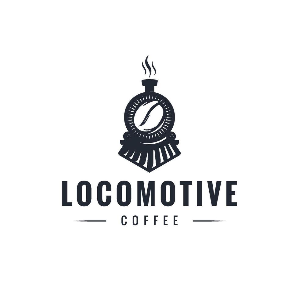 locomotiva trem café feijão hipster vintage logotipo vetor