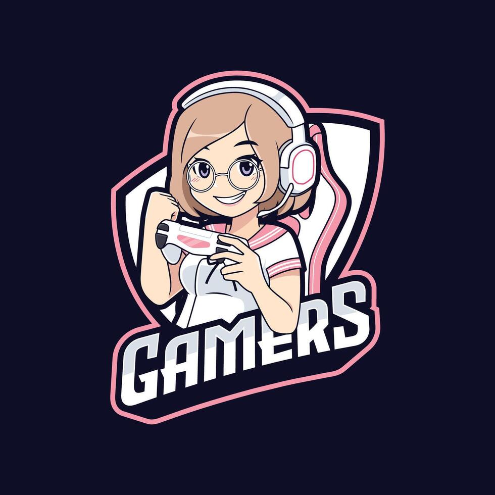 kawaii animê cosplay jogador menina desenho animado esport logotipo modelo vetor