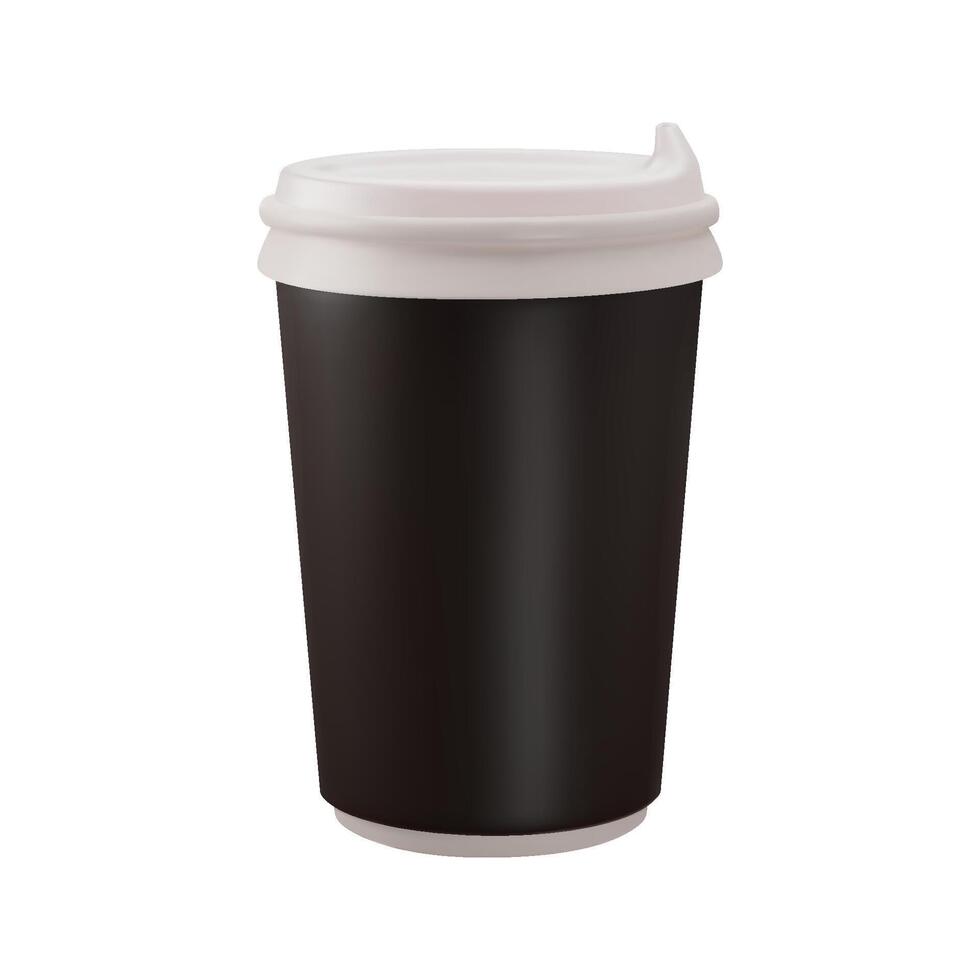 3d ícone desenho animado Preto papel café copo café com tampa Leve embora café ou chá para ir ou Entrega Comida conceito. vetor ilustração isolado em branco fundo.