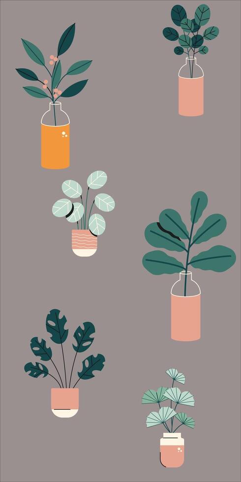 conjunto do à moda plantar potes. na moda casa decoração com plantas, cacto, tropical folhas dentro plantadores. vetor ilustração