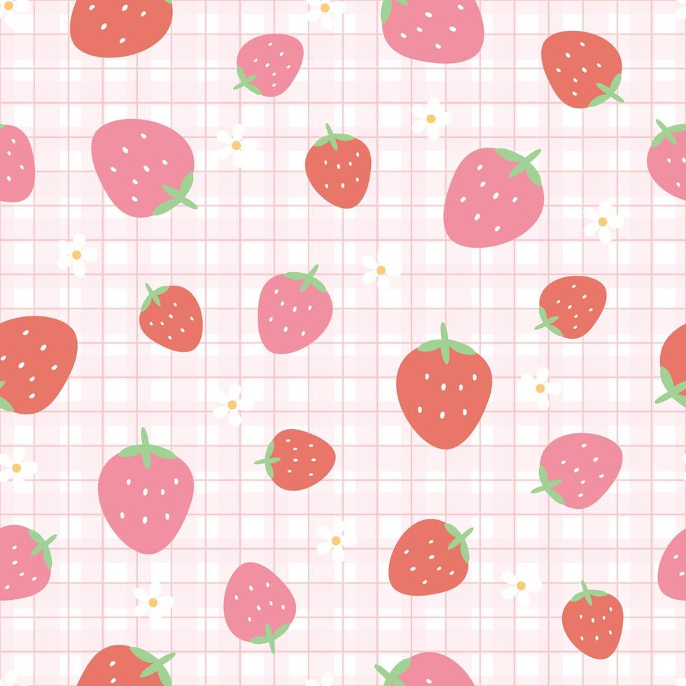 padrão de morango sem costura mão desenhada frutas no estilo de desenho animado de fundo de grade quadrada. design para tipografia, papel de parede, ilustração vetorial de coisas vetor