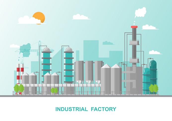 Fábrica industrial em um estilo simples. Vetor e ilustração do edifício de fabricação