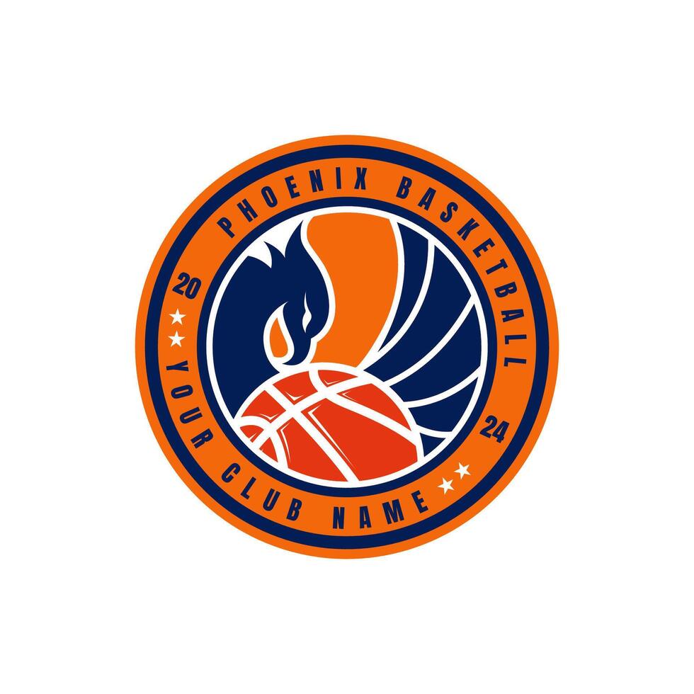 Fénix pássaro segurando basquetebol logotipo crachá modelo vetor ilustração