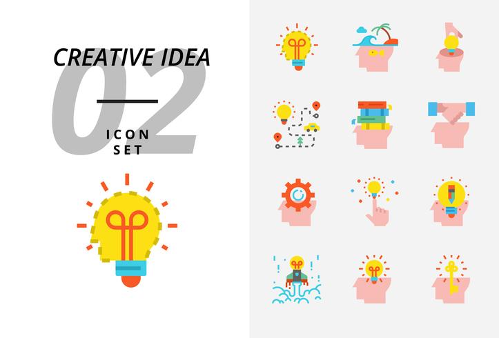 Pacote de ícones para a idéia criativa, ideia genial, criativa, bulbo, viagens, estrada, viagem, plano, livro, educação, aperto de mão, negócios, gestão, lápis. vetor