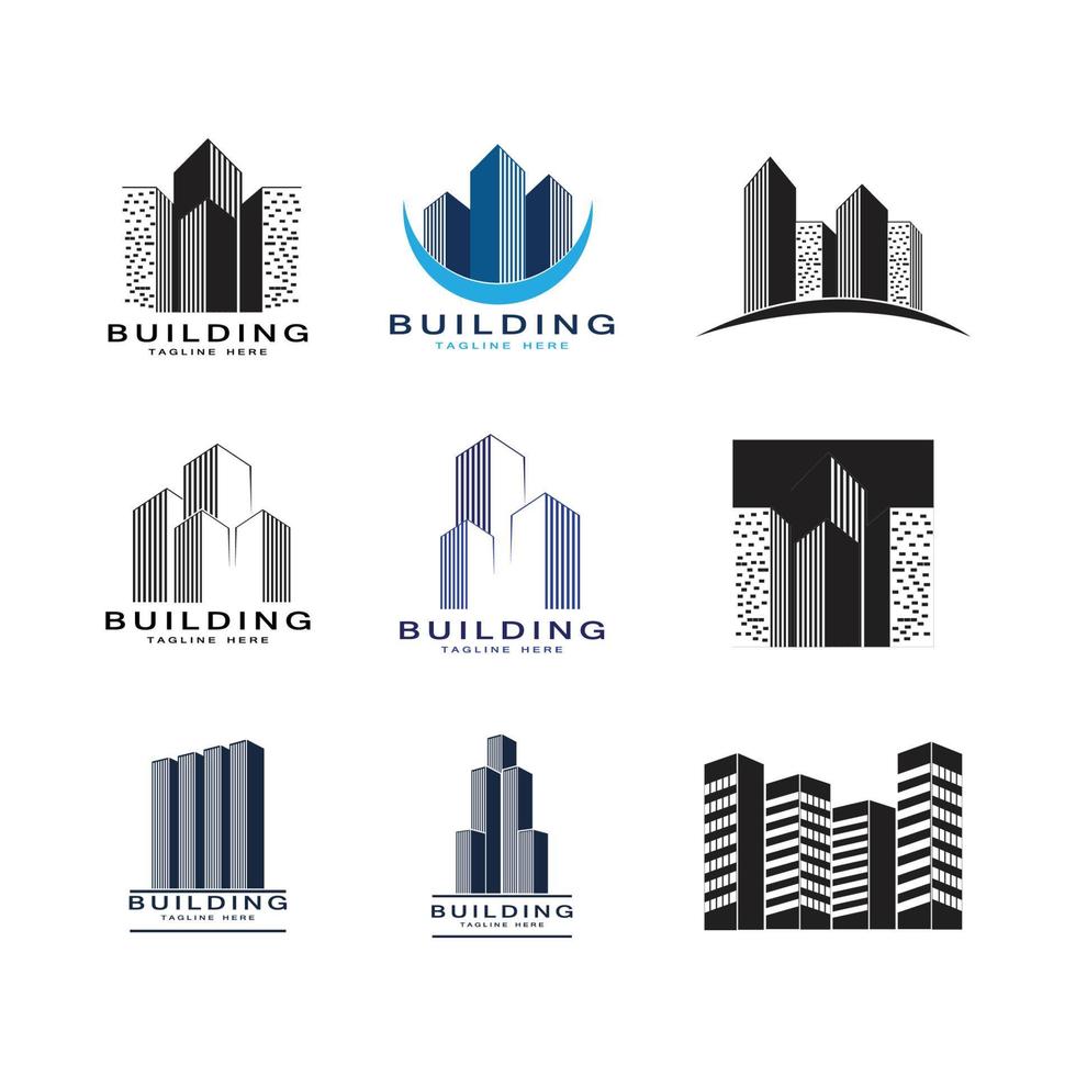 definir modelo de ícones de logotipo de imóveis e edifícios residenciais vetor