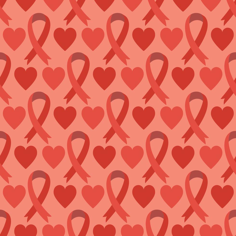padrão sem emenda com fita vermelha - ajuda o símbolo de conscientização do hiv. fundo do vetor. textura de pano de fundo para o conceito médico de cuidados de saúde. dia mundial da aids vetor