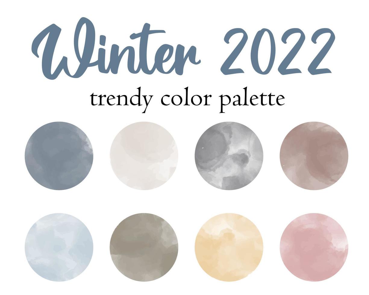 paleta de cores da moda da moda inverno 2022. tendência de design de cores da temporada de inverno. conjunto de amostra de textura redonda aquarela moderna. ilustração vetorial isolada no fundo branco. vetor