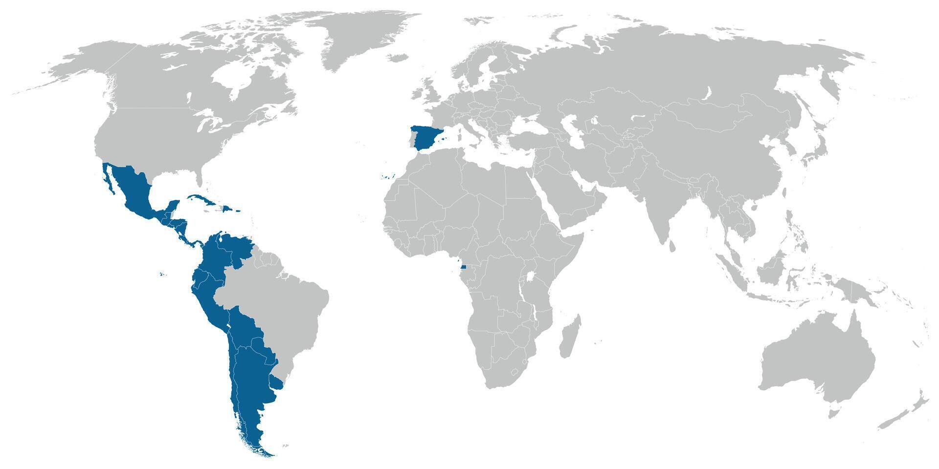 espanhol língua Falando países em mapa do a mundo vetor