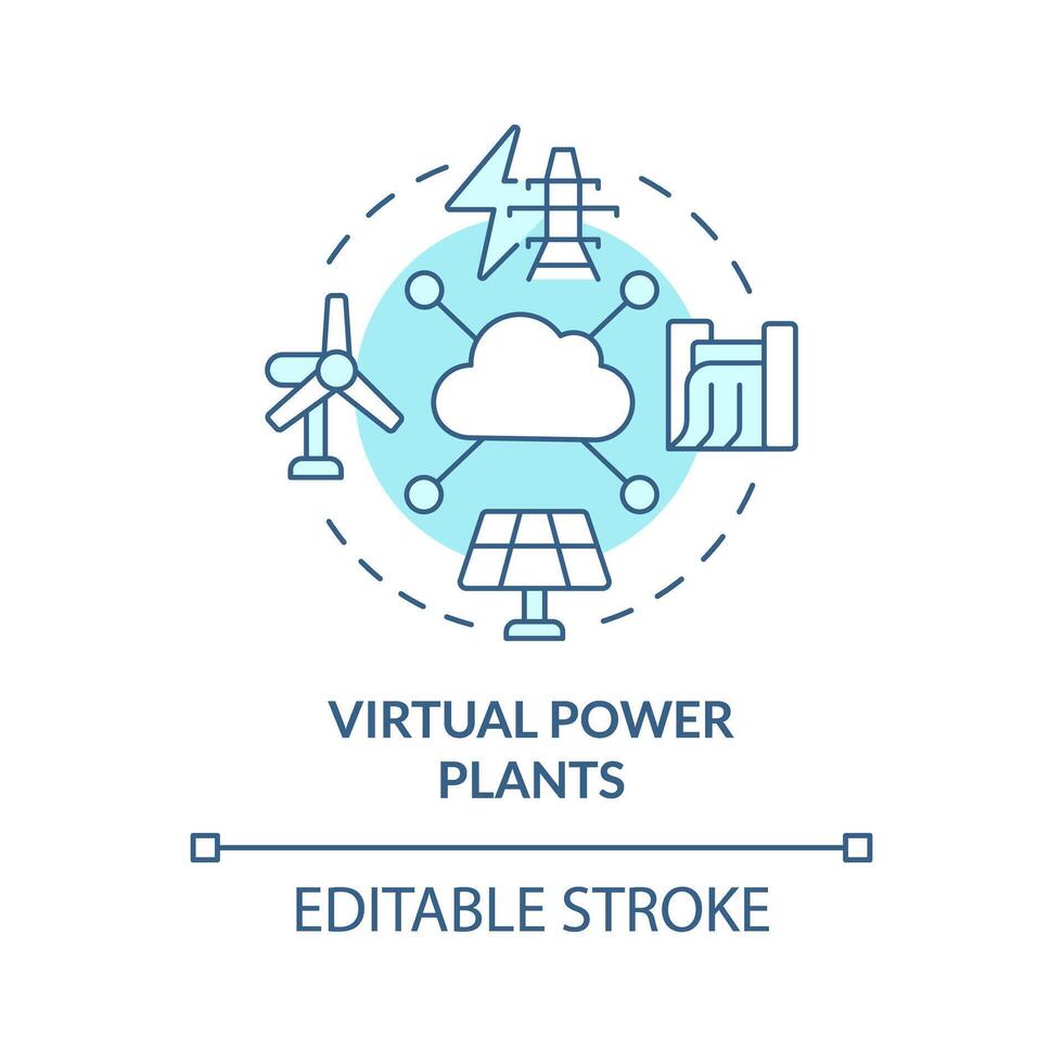 virtual poder plantas suave azul conceito ícone. amigo do ambiente geração instalações. renovável energia parques. volta forma linha ilustração. abstrato ideia. gráfico Projeto. fácil para usar dentro folheto, livreto vetor