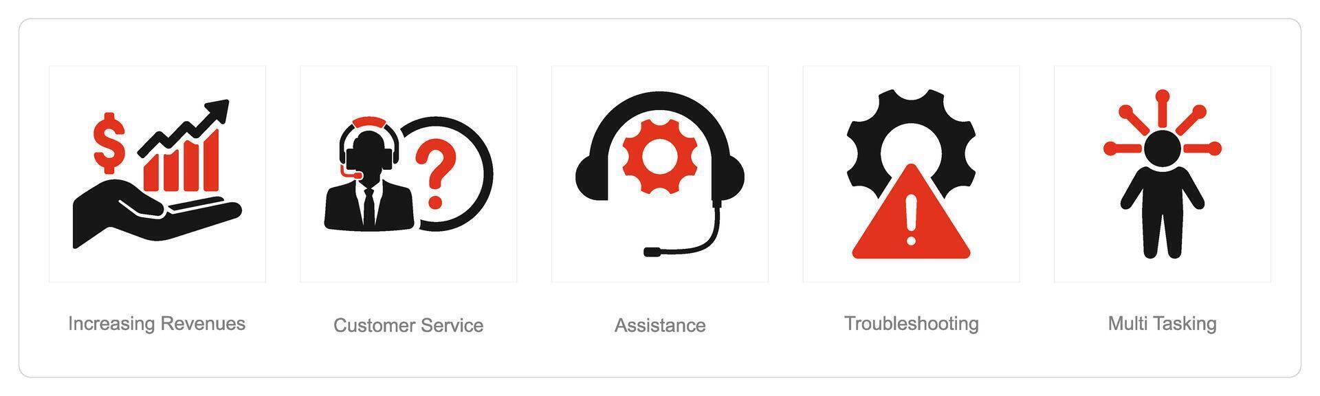 uma conjunto do 5 cliente serviço ícones Como aumentando receitas, cliente serviço, assistência vetor
