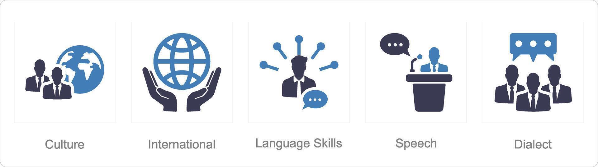 uma conjunto do 5 língua ícones Como cultura, internacional, língua Habilidades vetor