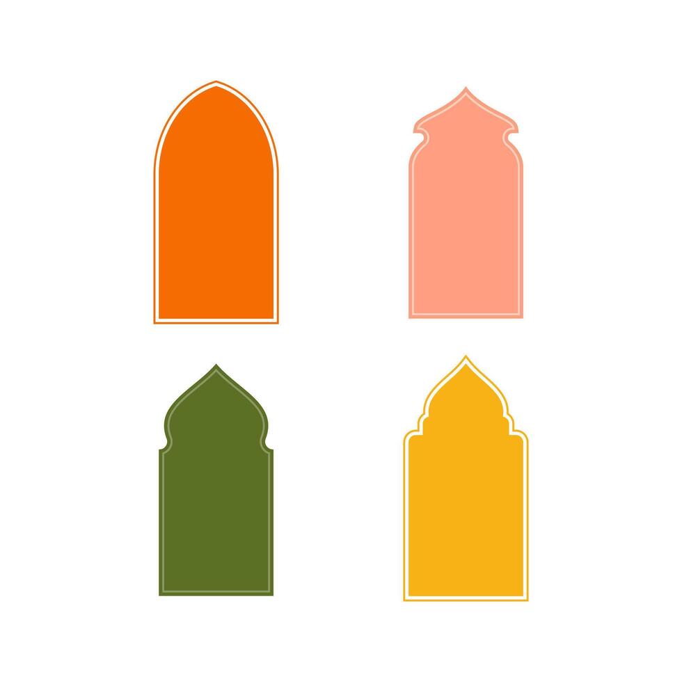 árabe janelas. oriental estilo islâmico janelas e arcos.. árabe islâmico quadros. oriental arabesco janelas ou portas arco para árabe decoração. Ramadã kareem silhueta formas. vetor