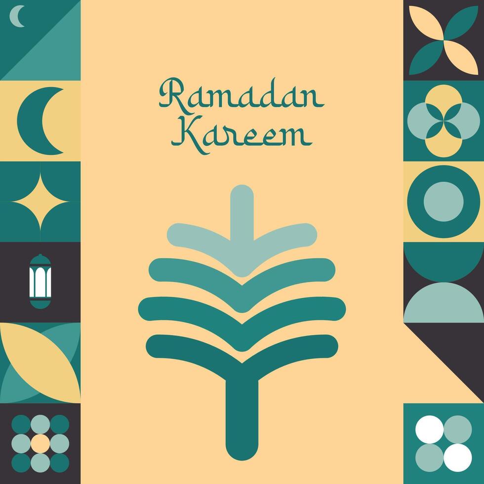 impresso islâmico Ramadã kareem feriado bandeira Projeto com minimalista ícones do mesquita vetor