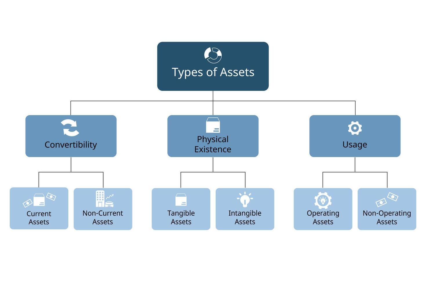 tipo do ativos para convertibilidade, fisica existência, uso para cada ativos categorias vetor