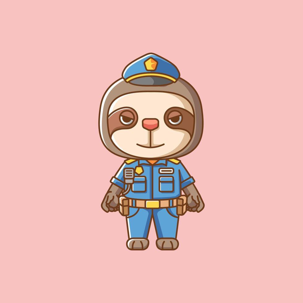 fofa bicho-preguiça polícia Policial uniforme desenho animado animal personagem mascote ícone plano estilo ilustração conceito vetor