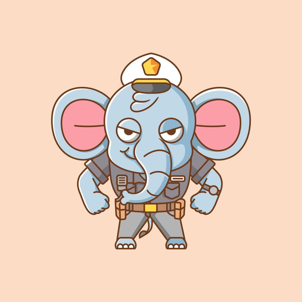 fofa elefante polícia Policial uniforme desenho animado animal personagem mascote ícone plano estilo ilustração conceito vetor