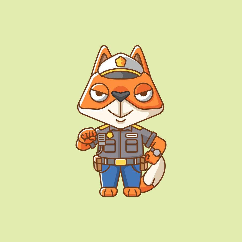 fofa Raposa polícia Policial uniforme desenho animado animal personagem mascote ícone plano estilo ilustração conceito vetor