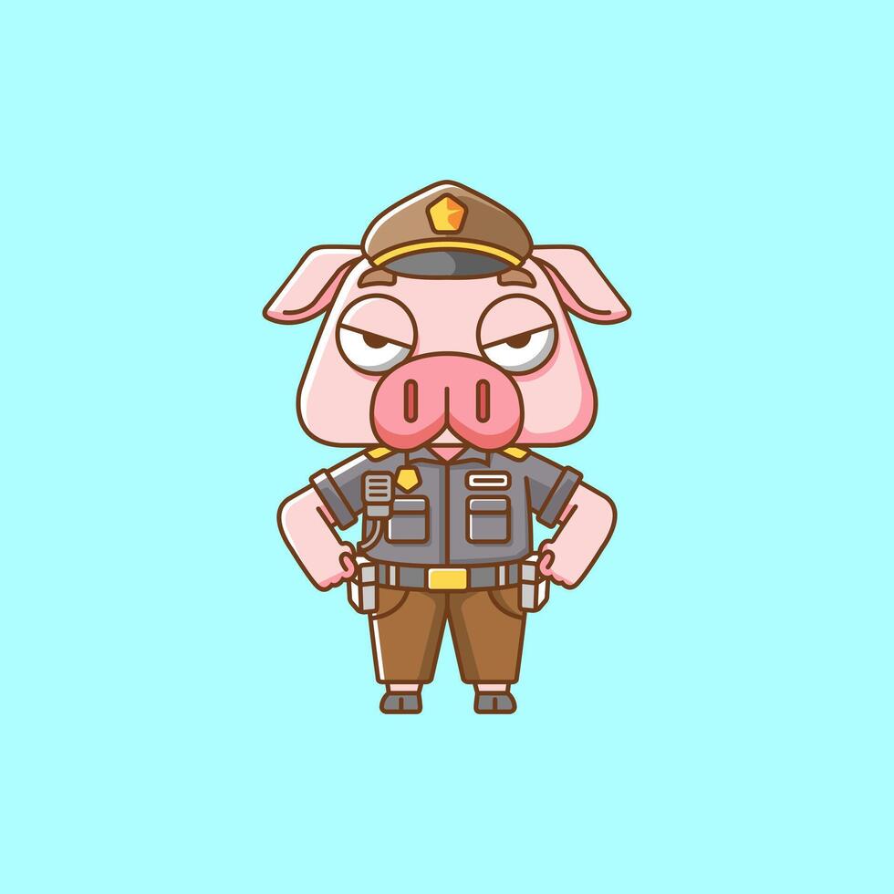 fofa porco polícia Policial uniforme desenho animado animal personagem mascote ícone plano estilo ilustração conceito vetor