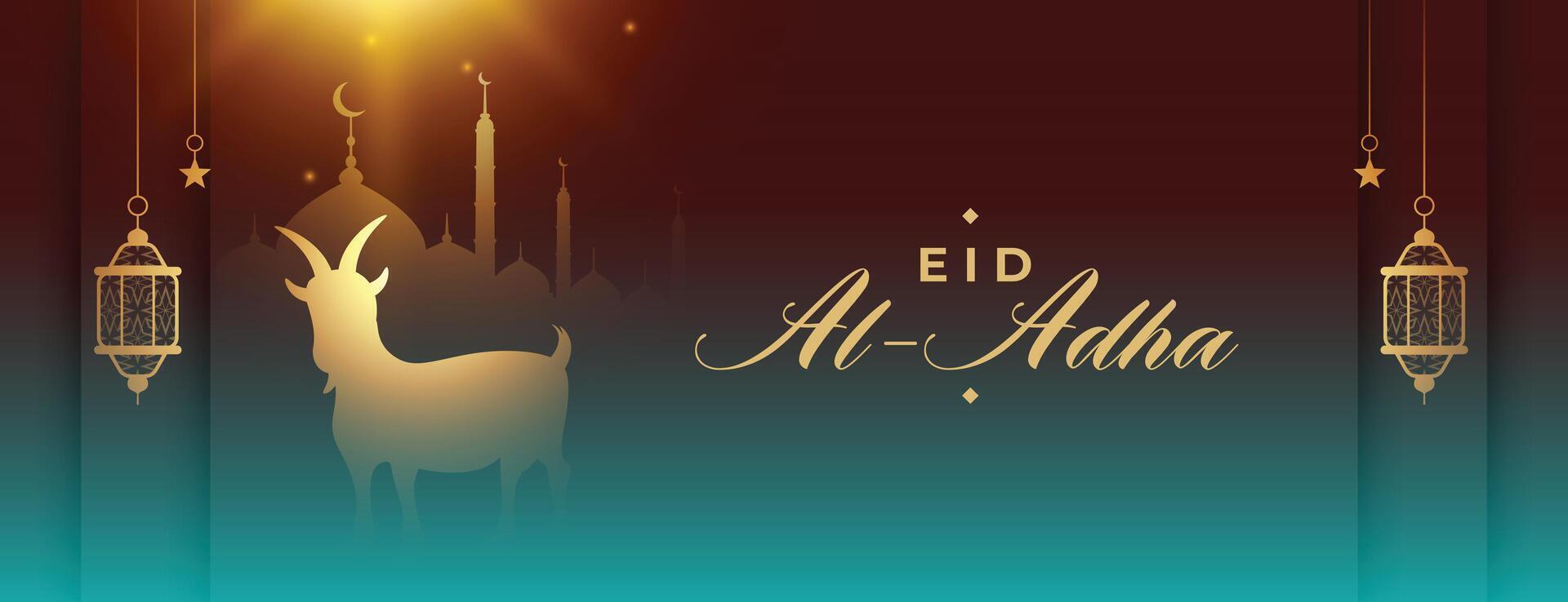 à moda eid al adha Mubarak festival com lanterna e bode dentro brilhante bandeira vetor