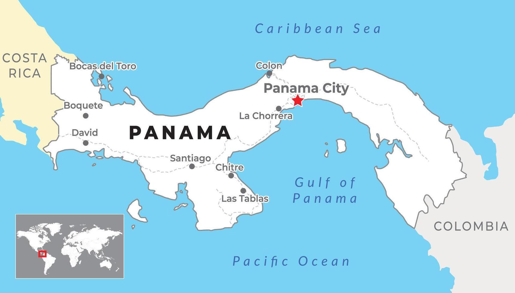 Panamá político mapa com capital Panamá cidade, a maioria importante cidades e nacional fronteiras vetor