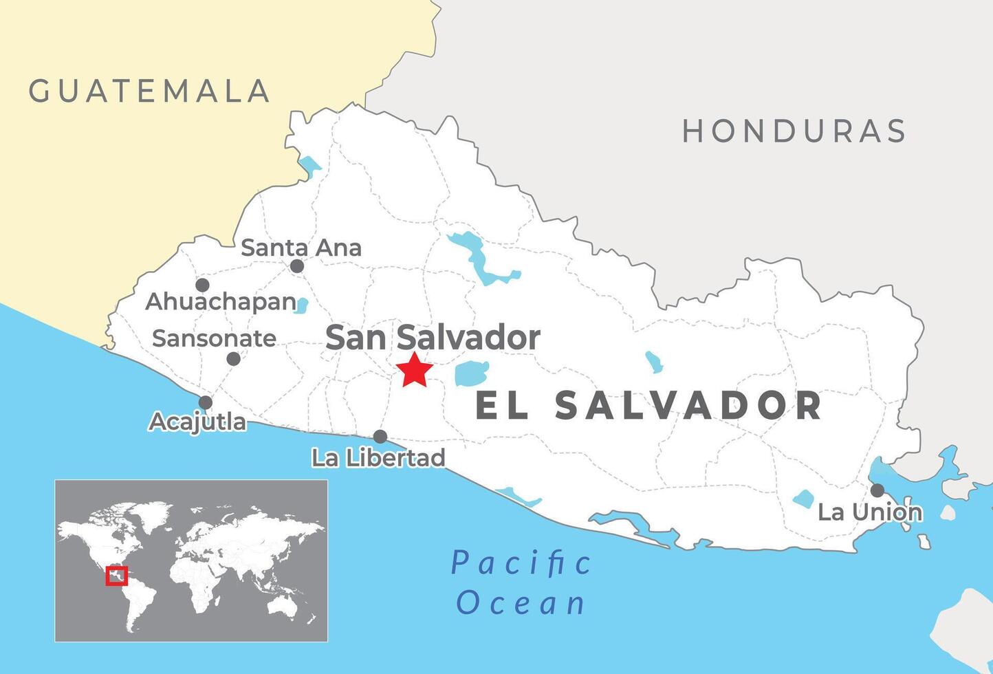 el salvador político mapa com capital san salvador, a maioria importante cidades e nacional fronteiras vetor