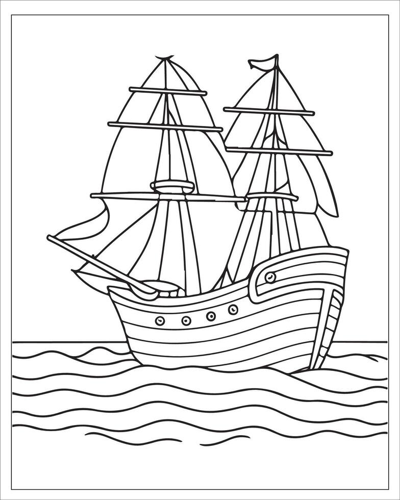 pirata navio coloração Páginas, navio vetor, Preto e branco navio ilustração vetor