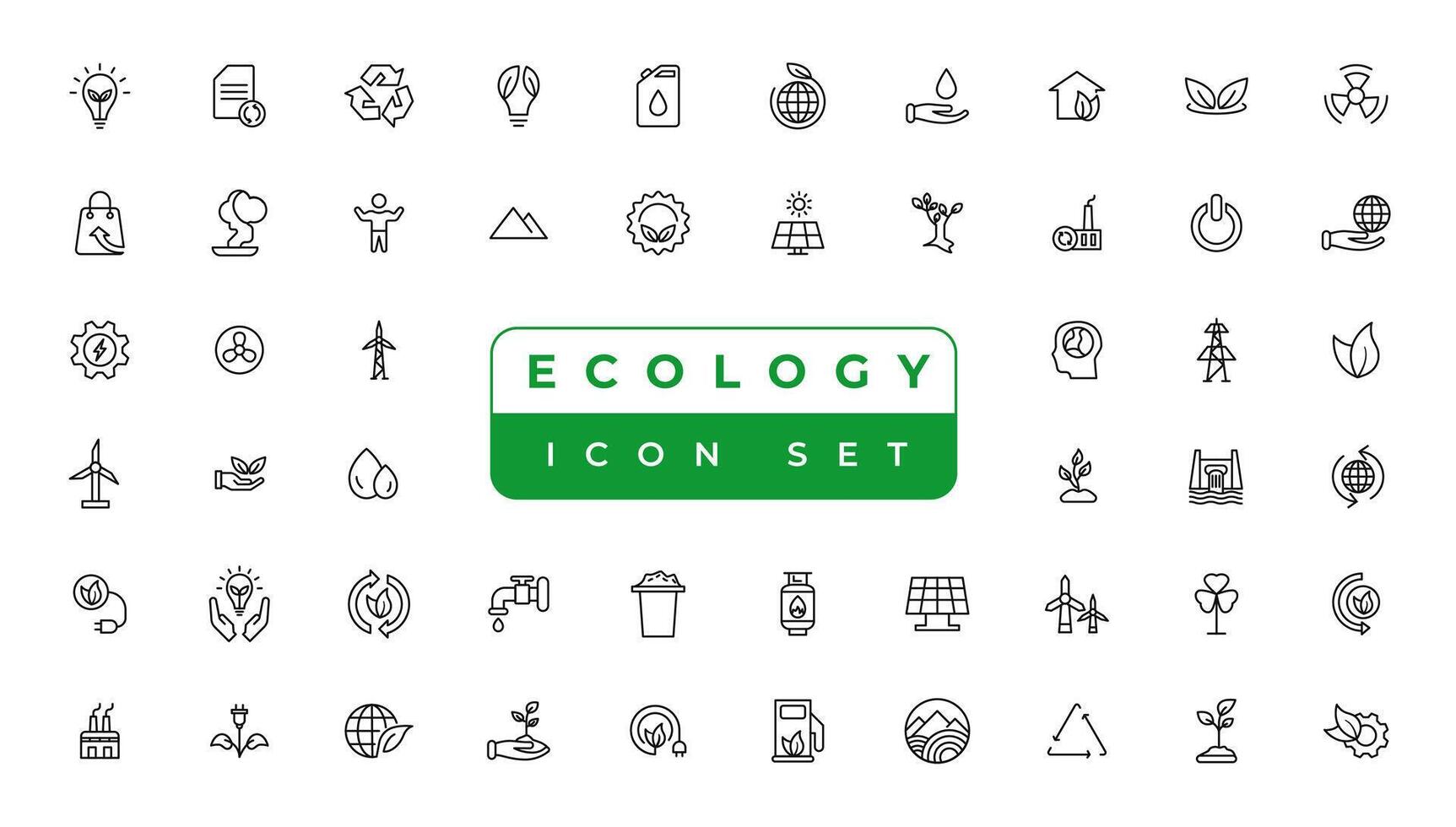 ecologia linha ícones definir. renovável energia esboço ícones coleção. solar painel, reciclar, eco, biografia, poder, água - estoque vetor