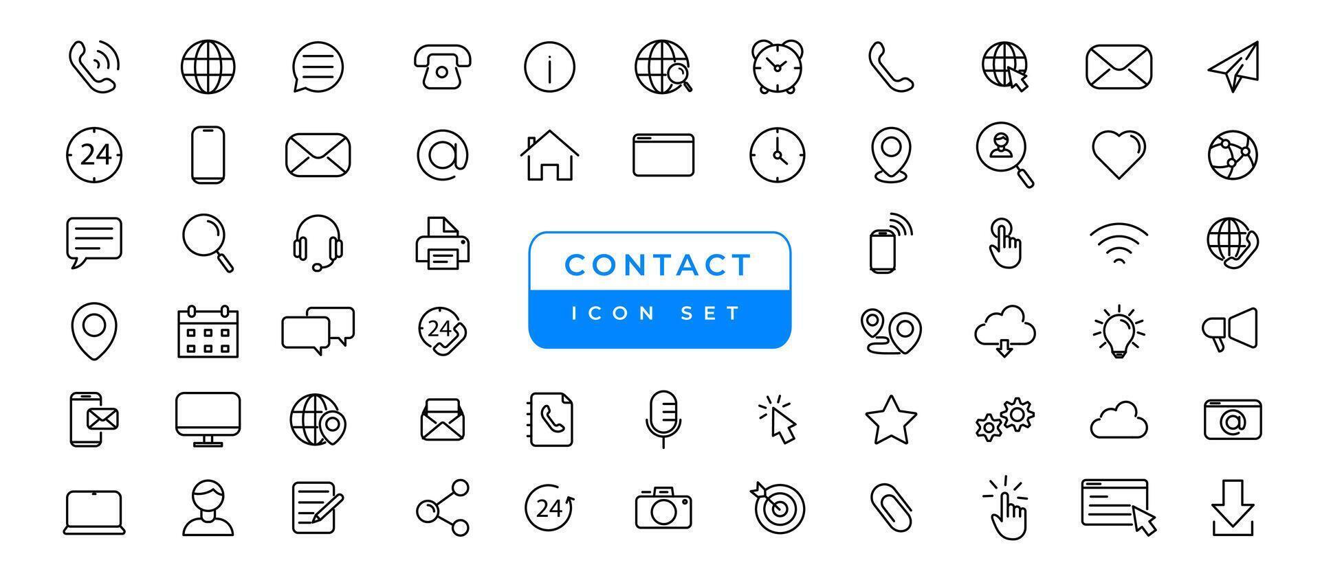 contato e comunicação conjunto de ícones, esboço ícone para contato, bate-papo e comunicação. a maioria útil conjunto de ícones. vetor
