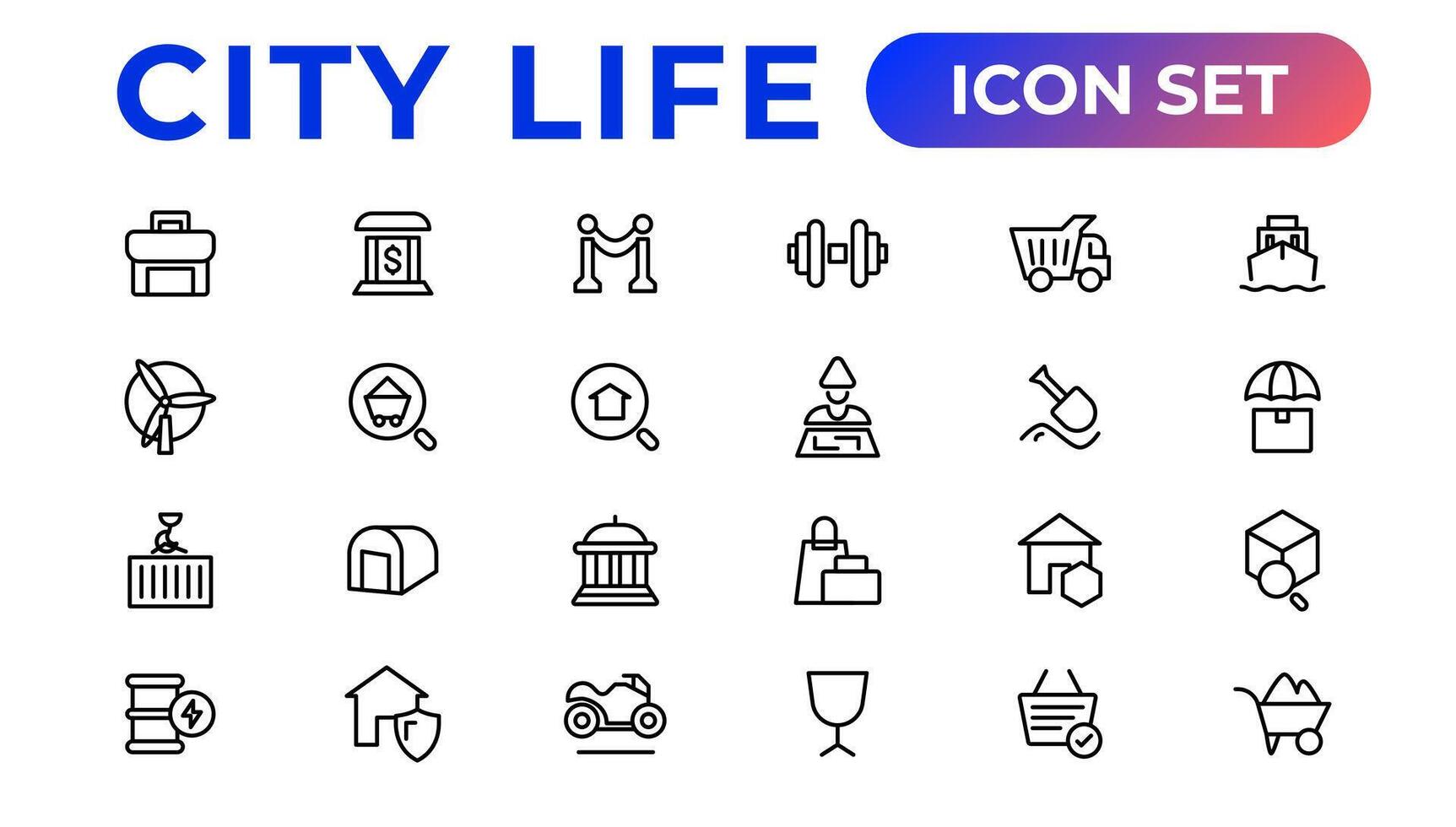 cidade vida linha ícones, sinais, linha ícone definir, editável vetor ícone.