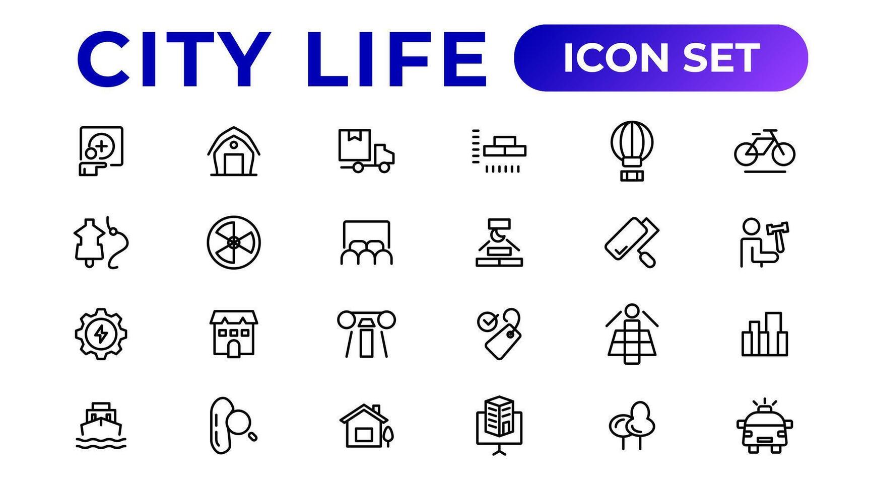 cidade vida linha ícones, sinais, linha ícone definir, editável vetor ícone.