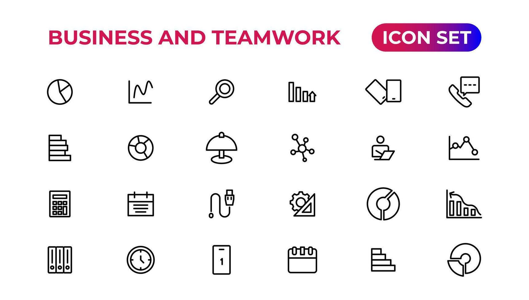 o negócio e trabalho em equipe linha ícones definir.dinheiro, investimento, trabalho em equipe, reunião, parceria, reunião, trabalhos sucesso.outline ícone . vetor