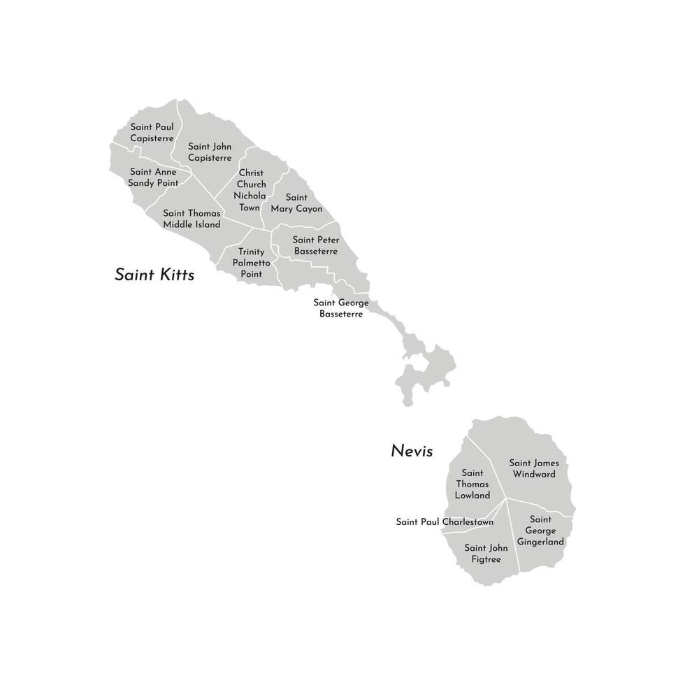 vetor isolado ilustração do simplificado administrativo mapa do santo kitts e neve. fronteiras e nomes do a paróquia, regiões. cinzento silhuetas. branco contorno.