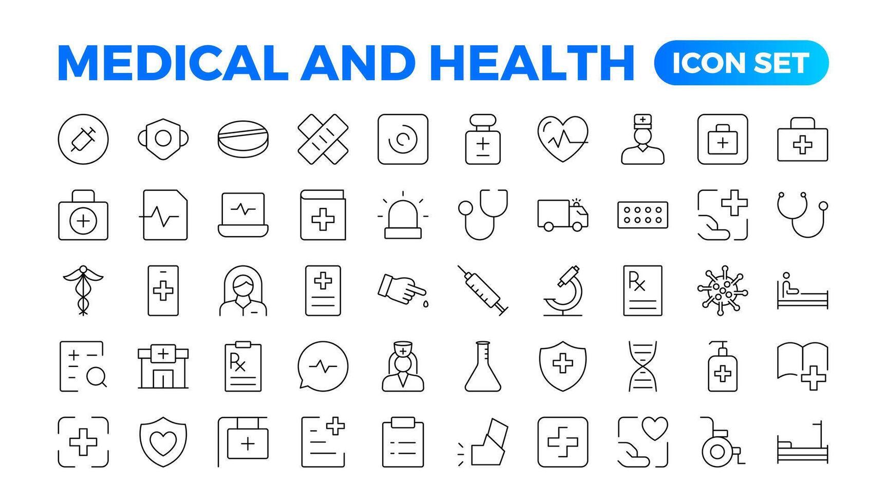 saúde e médico linear ícones tal Como bisturi, salina, optometrista, otoscópio, correção, e gravidez teste linha ícones.medecine plano ícones. coleção do saúde Cuidado médico sinais. esboço ícone definir. vetor