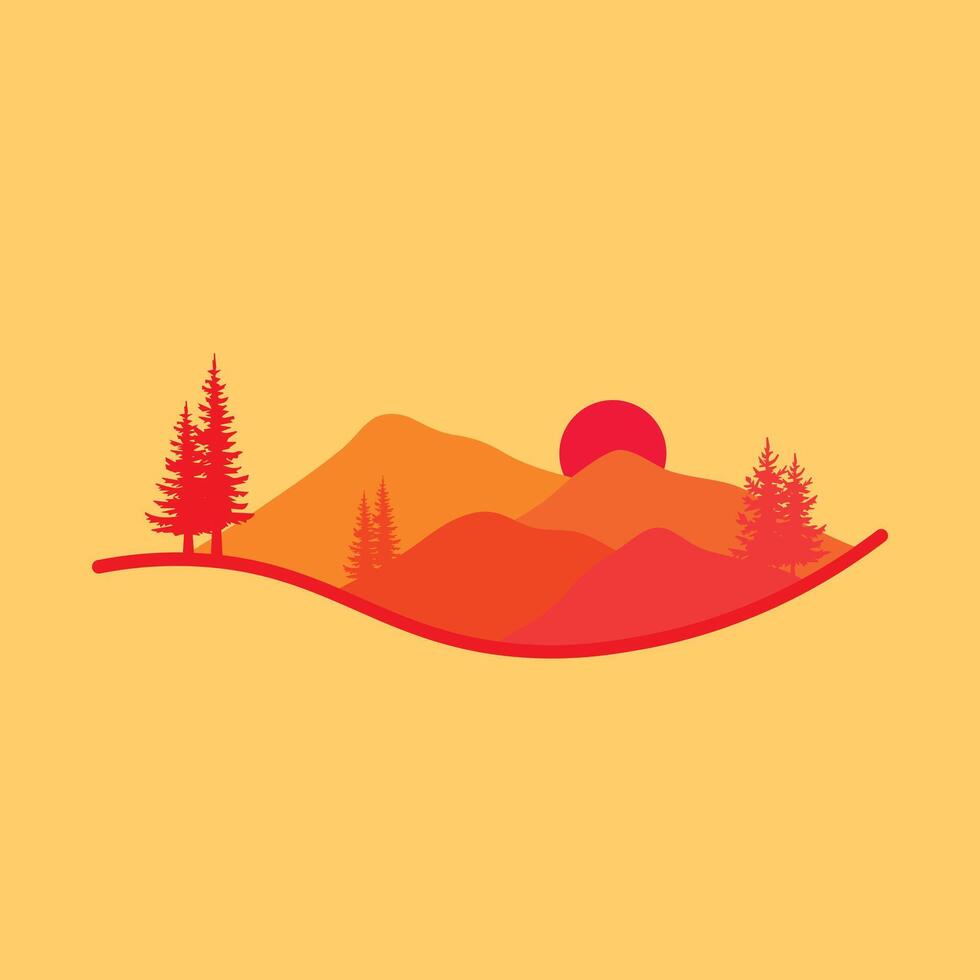 montanha e floresta vetor logotipo, este logotipo simboliza uma natureza, paz, e calma