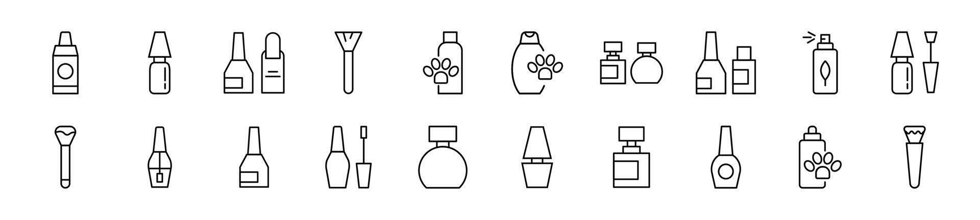 Cosmético garrafa vetor pictogramas desenhado com fino linha. editável AVC. simples linear ilustração para rede sites, jornais, artigos livro