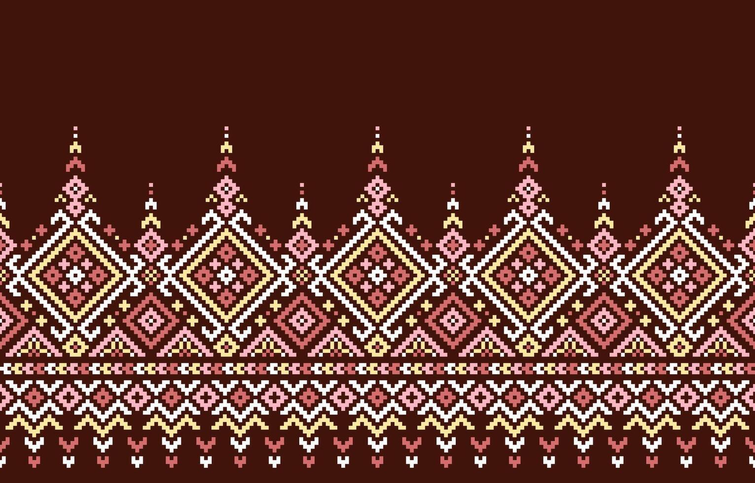 bordado padronizar. Cruz ponto padrões. do diamantes e triângulos em uma Castanho background.design para tecido,padrão,pixel,motivo,toalha,aida,folk,retrô,artesanato,resumo,batik,ziguezague,têxtil arte. vetor