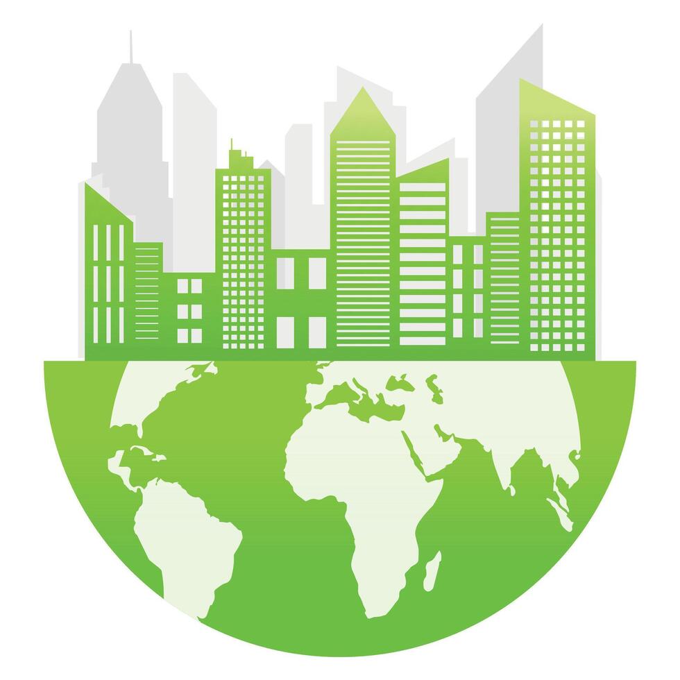 ecologia conceito, o mundo é dentro a energia salvando luz lâmpada verde, vetor ilustração. verde eco cidade