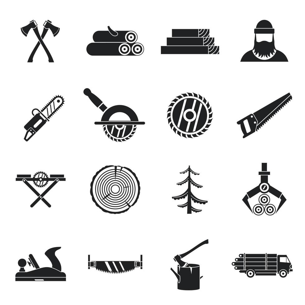 conjunto de ícones da indústria madeireira, estilo simples vetor