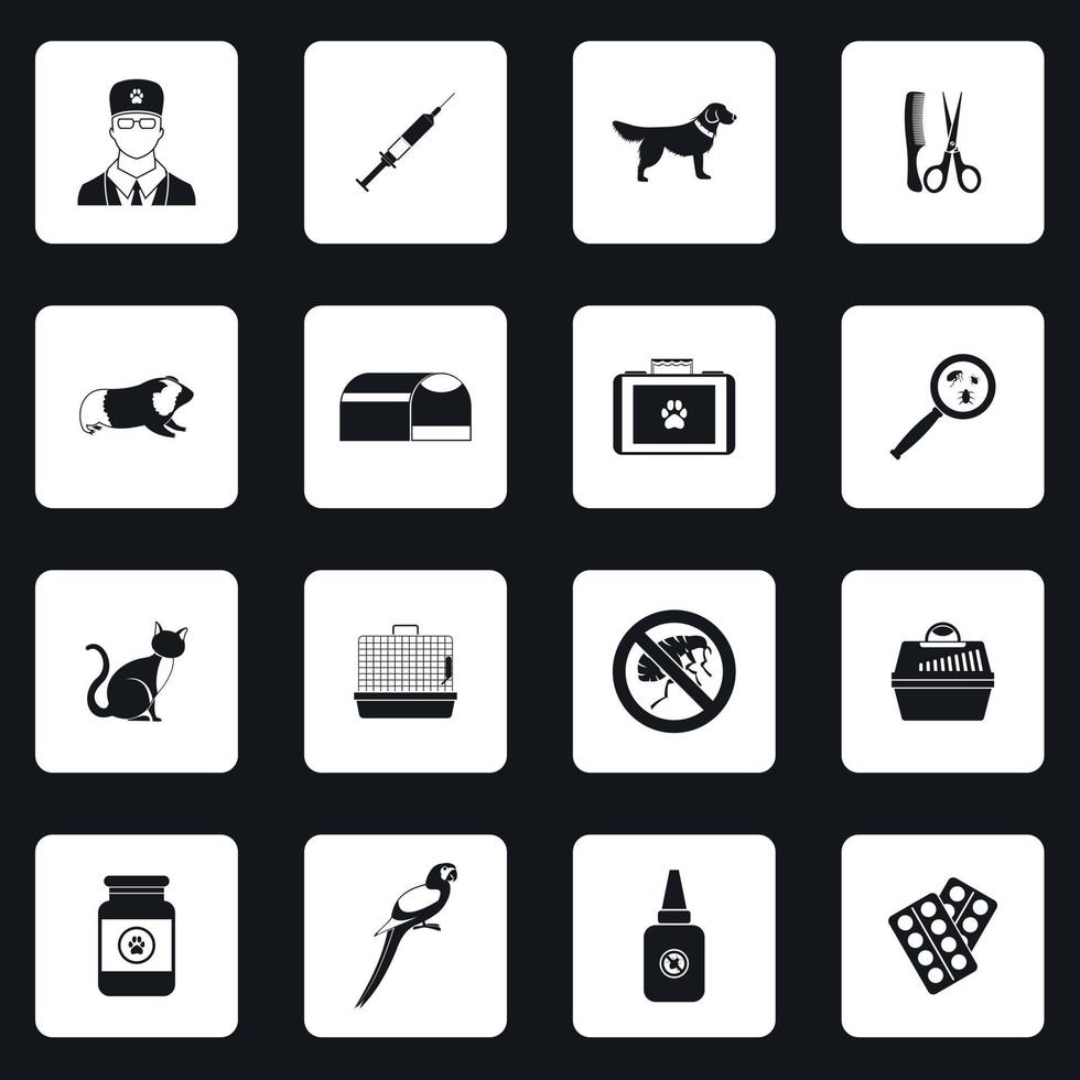 conjunto de ícones veterinários, estilo simples vetor