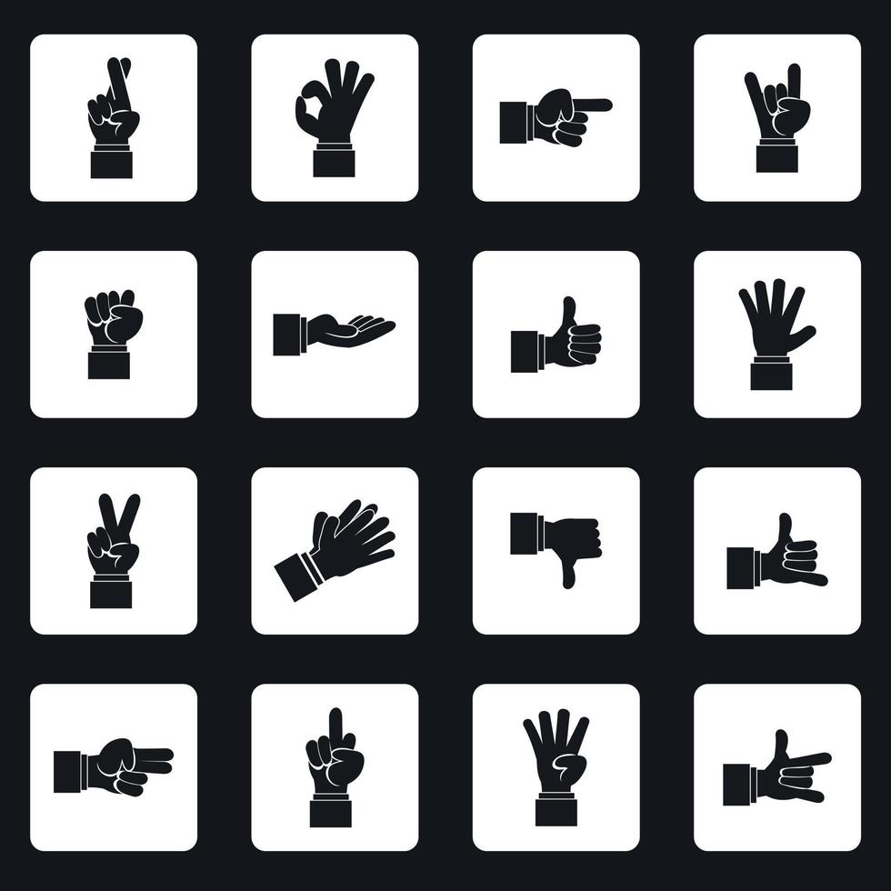 conjunto de ícones de gestos com as mãos, estilo simples vetor